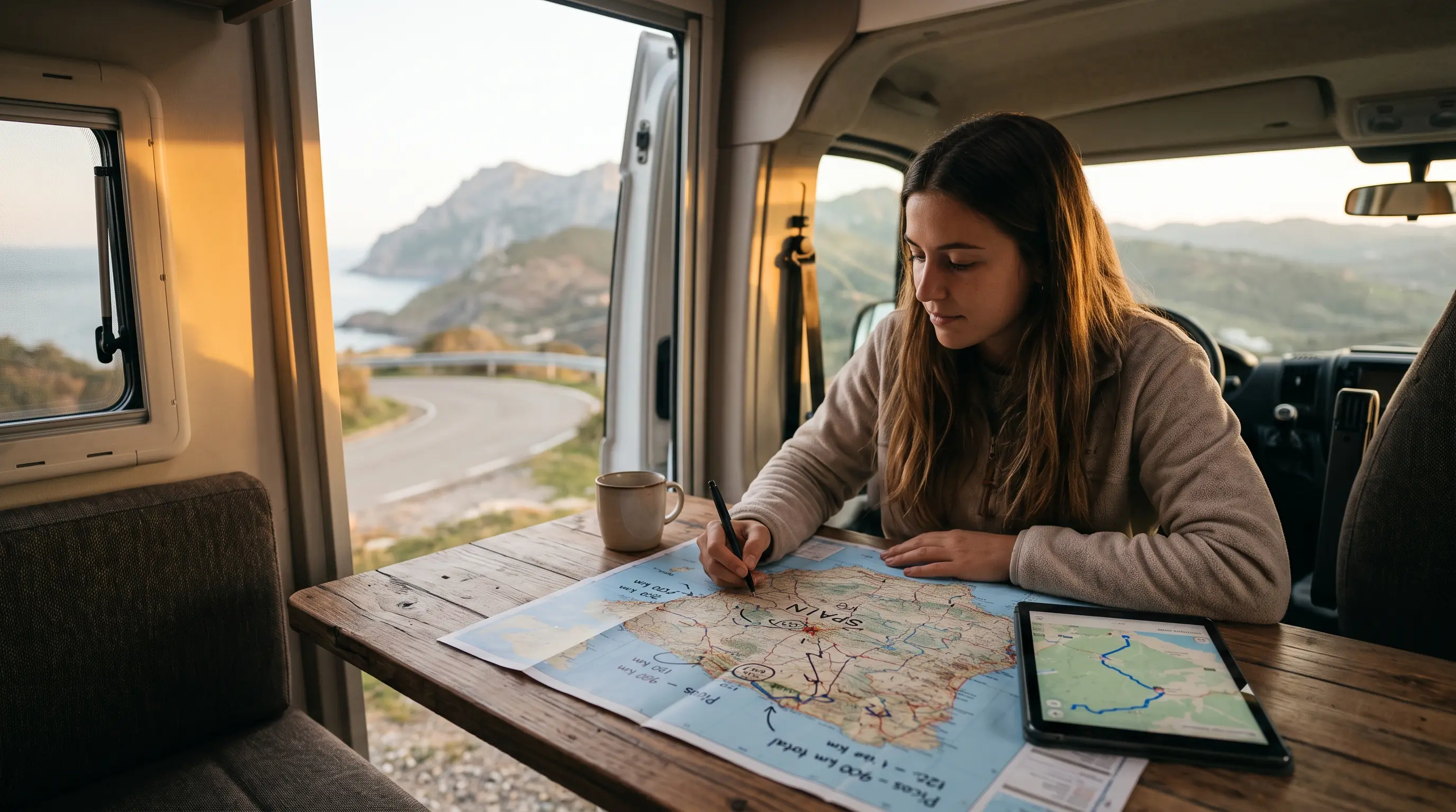 Map of a campervan route with mileage worked out before the rental